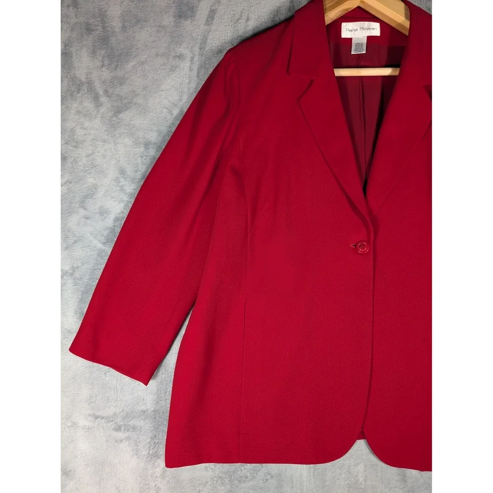 Rena Rowan Red Single Button Blazer Jacket Notch Lapel Career Plus Size 20W - Picture 3 of 14